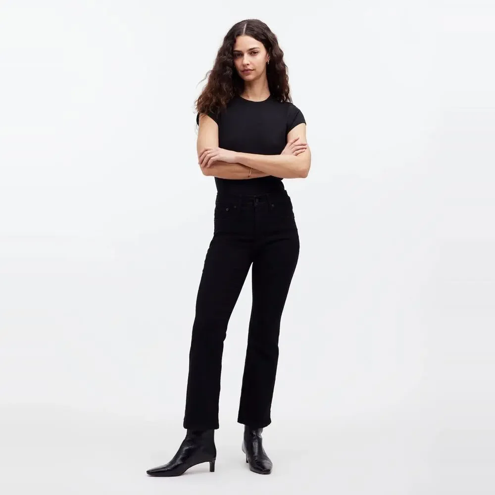 NEW Madewell Mid-Rise Kick Out Crop Jeans Womens size 25 Petite Black Rinse